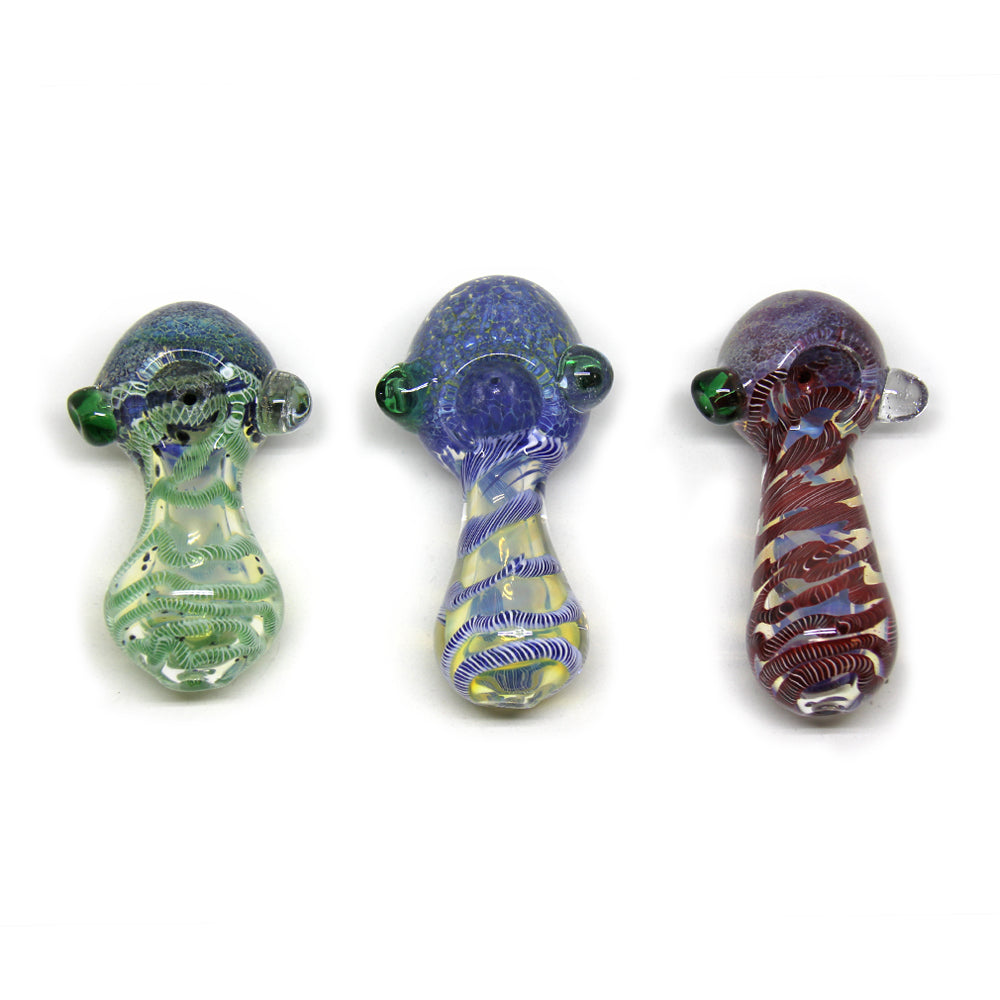 4.5" Heavy Hand Pipe with Ribbons and Frit Head with Silver Fume