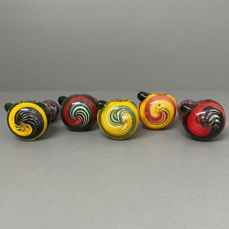 Glass - 4.5" Confetti Frit Fusion Hand Pipe with 3 Knocker w/ Swirls Hand Pipe
