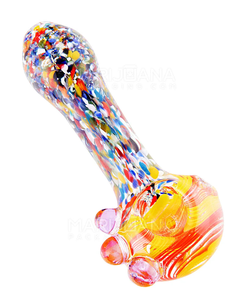 Glass - 4.5" Confetti Frit Fusion Hand Pipe with 3 Knocker w/ Swirls Hand Pipe