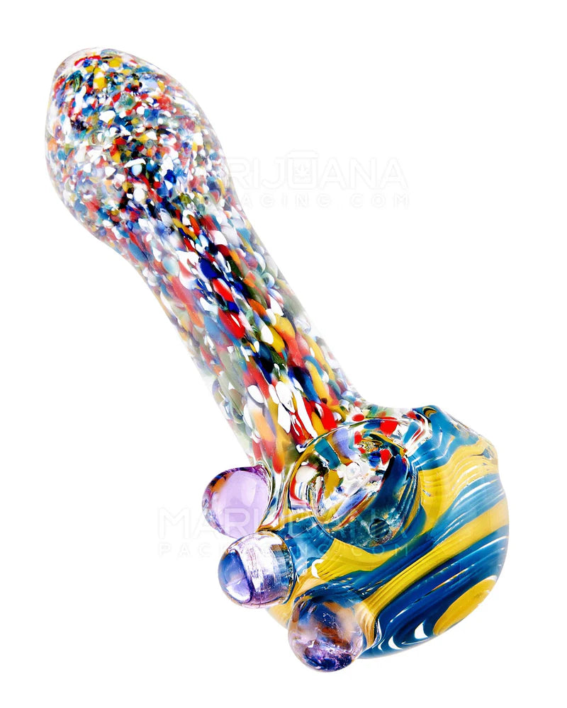 Glass - 4.5" Confetti Frit Fusion Hand Pipe with 3 Knocker w/ Swirls Hand Pipe