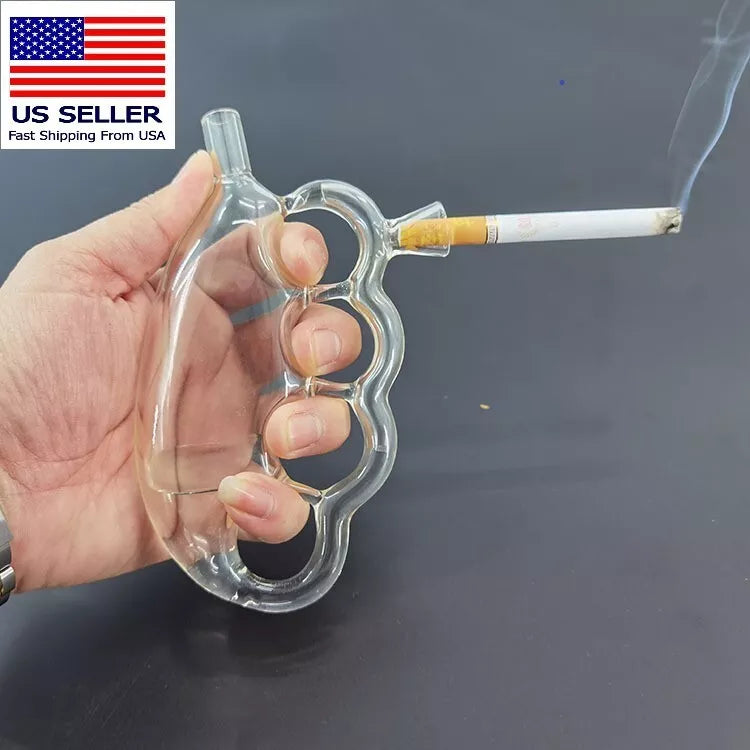 Knuckle Duster Glass Hand Pipe or Joint Holder Bubbler w/ Bowl | 4.5in Long