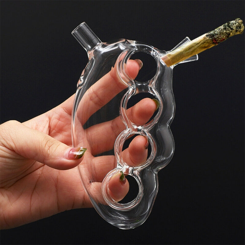 Knuckle Duster Glass Hand Pipe or Joint Holder Bubbler w/ Bowl | 4.5in Long