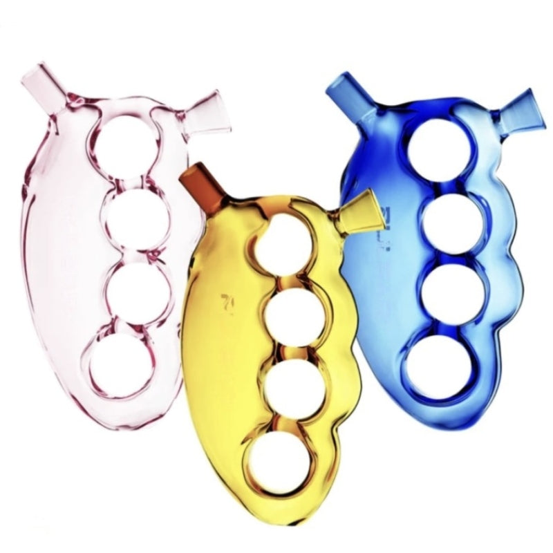 Knuckle Duster Glass Hand Pipe w/ Bowl + Joint Holder | 4.5in Long - Glass - Assorted Colors