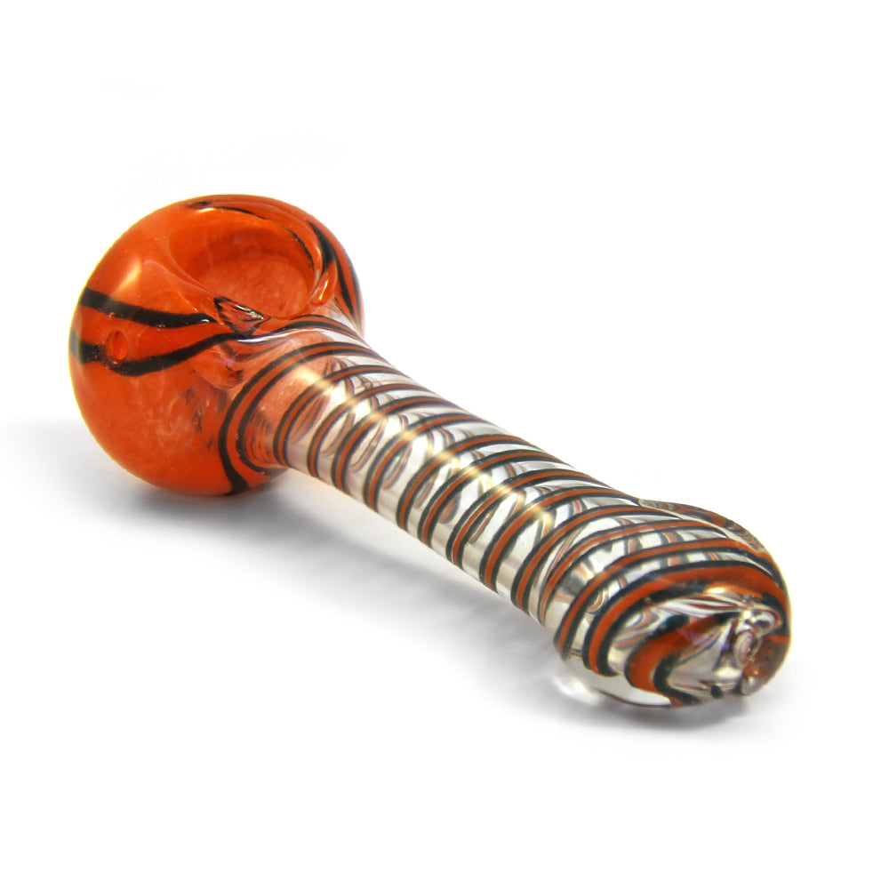 Spiral & Frit Spoon Hand Pipe | 4.5in Long - Glass Weed Pipe - Assorted