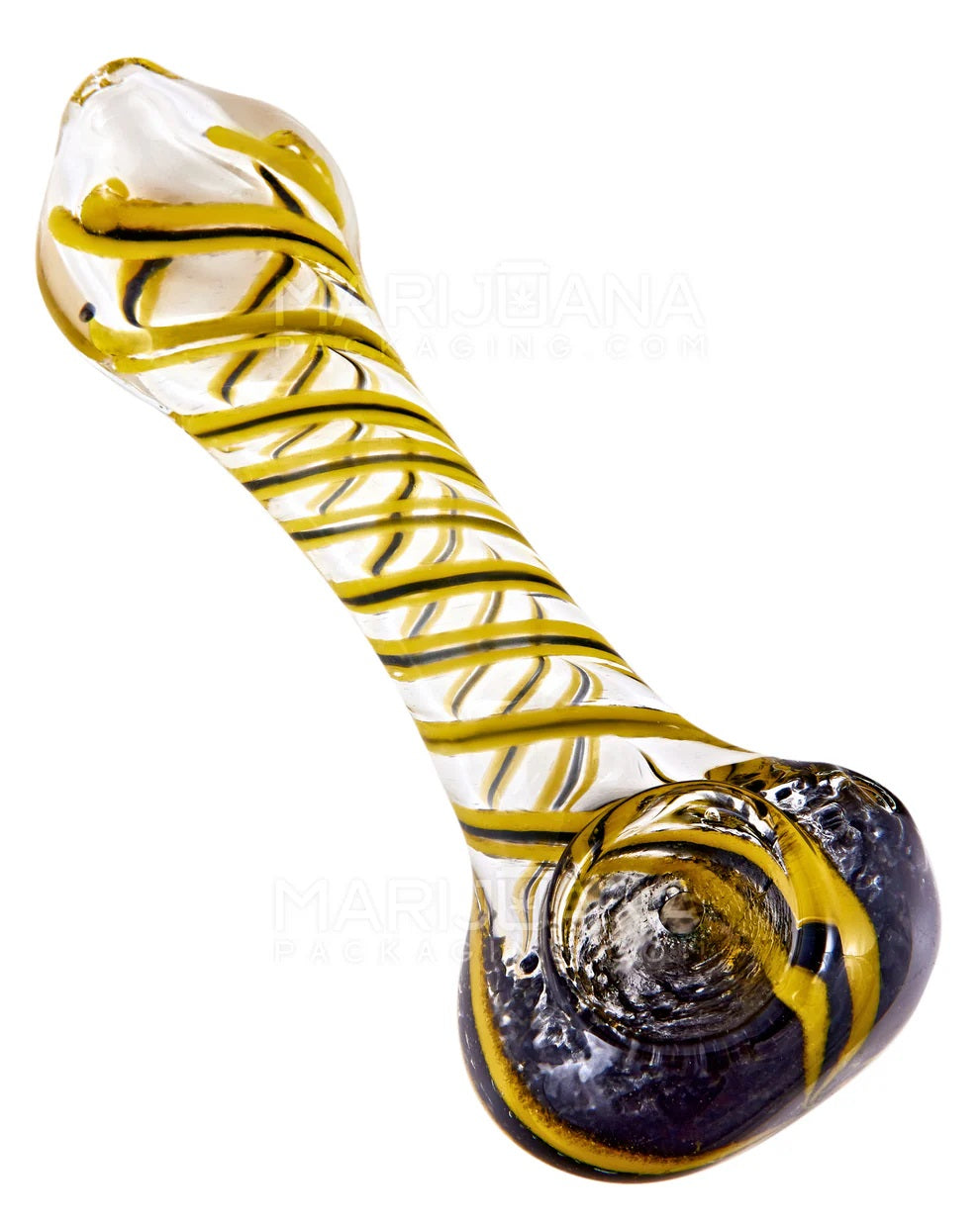 Spiral & Frit Spoon Hand Pipe | 4.5in Long - Glass Weed Pipe - Assorted