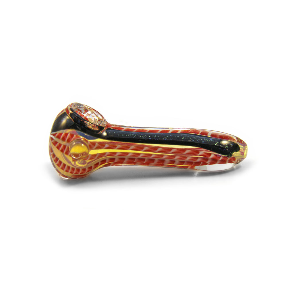 Dichro & Gold Fumed Spoon Hand Pipe w/ Ribboning & Knocker | 3.5in Long - Glass - Assorted