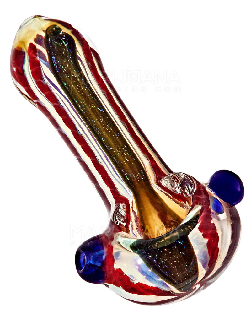 Dichro & Gold Fumed Spoon Hand Pipe w/ Ribboning & Knocker | 3.5in Long - Glass - Assorted