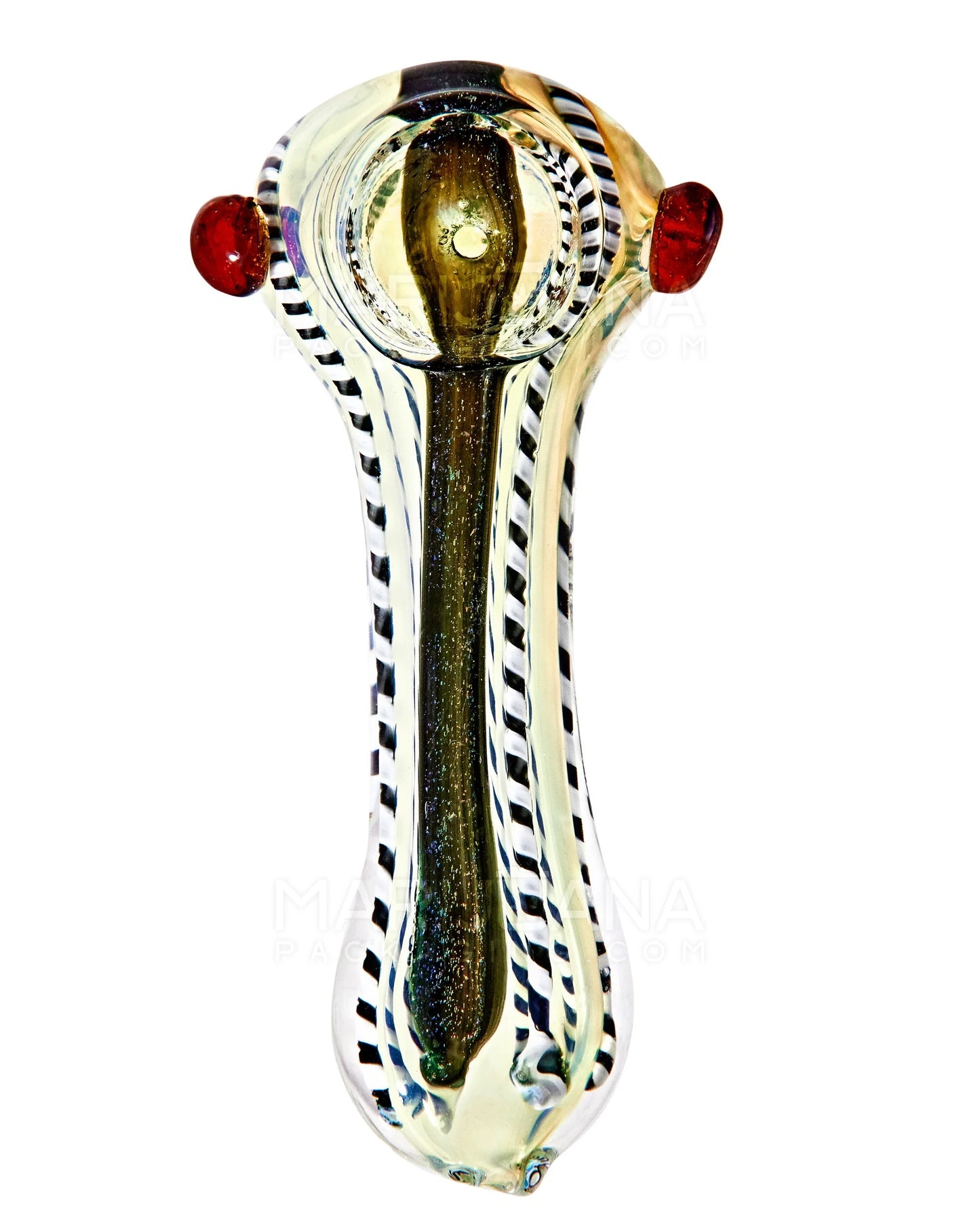 Dichro & Gold Fumed Spoon Hand Pipe w/ Ribboning & Knocker | 3.5in Long - Glass - Assorted