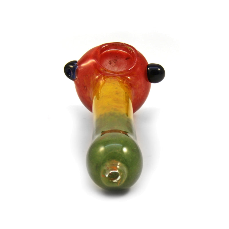 Frit Spoon Hand Pipe w/ Knocker | 4.5in Long - Glass - Rasta