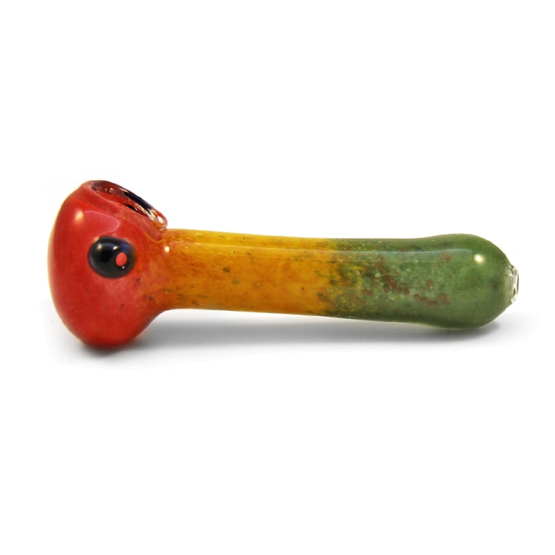 Frit Spoon Hand Pipe w/ Knocker | 4.5in Long - Glass - Rasta