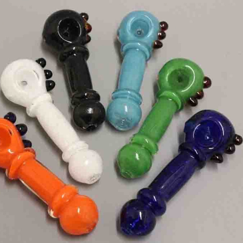 4.5" Frit Glass Hand Pipe with double ring and 3 knockers Assorted Colors