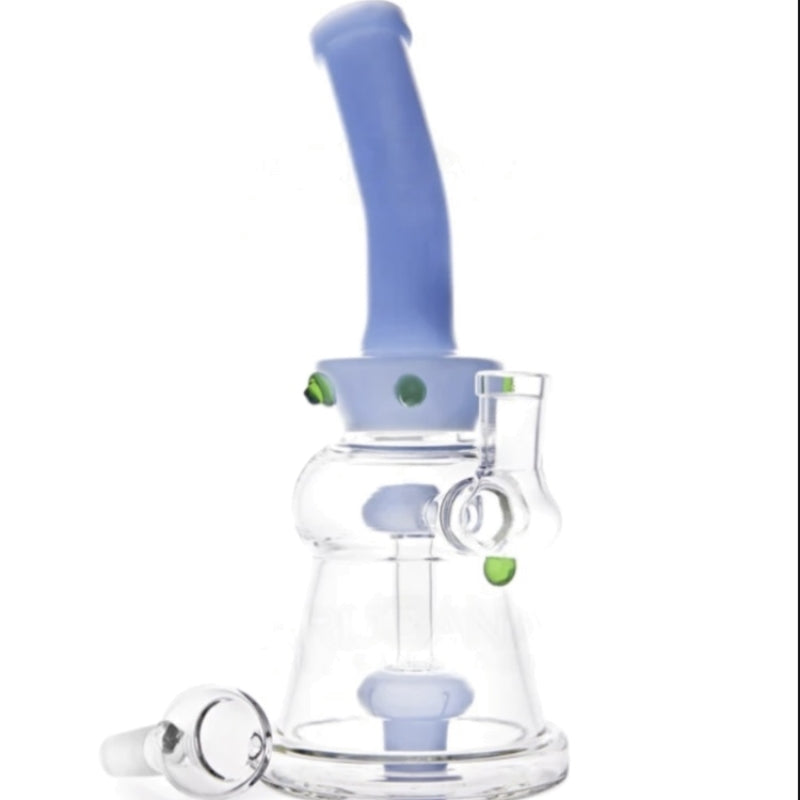 8" Assorted Color Tube Curved Neck Water Pipe with UFO Showerhead Perc and 5 Marble Crown