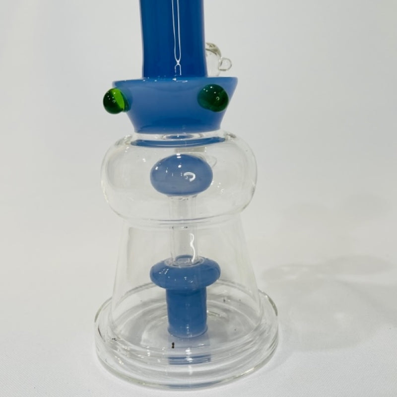 8" Assorted Color Tube Curved Neck Water Pipe with UFO Showerhead Perc and 5 Marble Crown