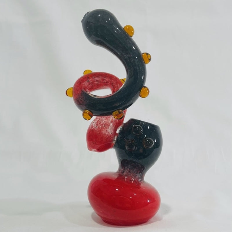 6.5" Assorted Color Frit Twist Neck Sherlock Bubbler with 12 Marbles