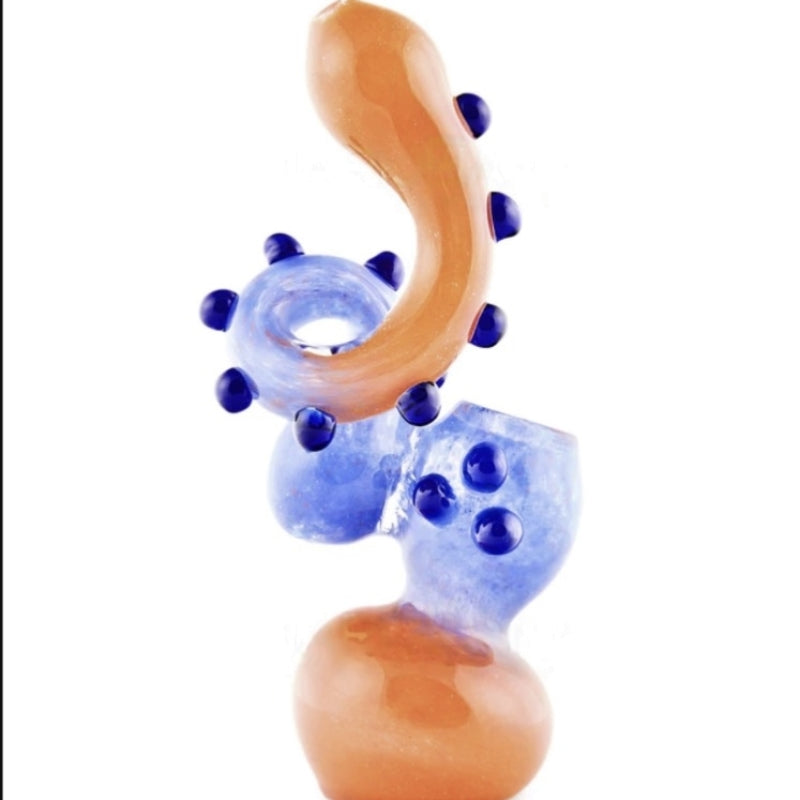 6.5" Assorted Color Frit Twist Neck Sherlock Bubbler with 12 Marbles