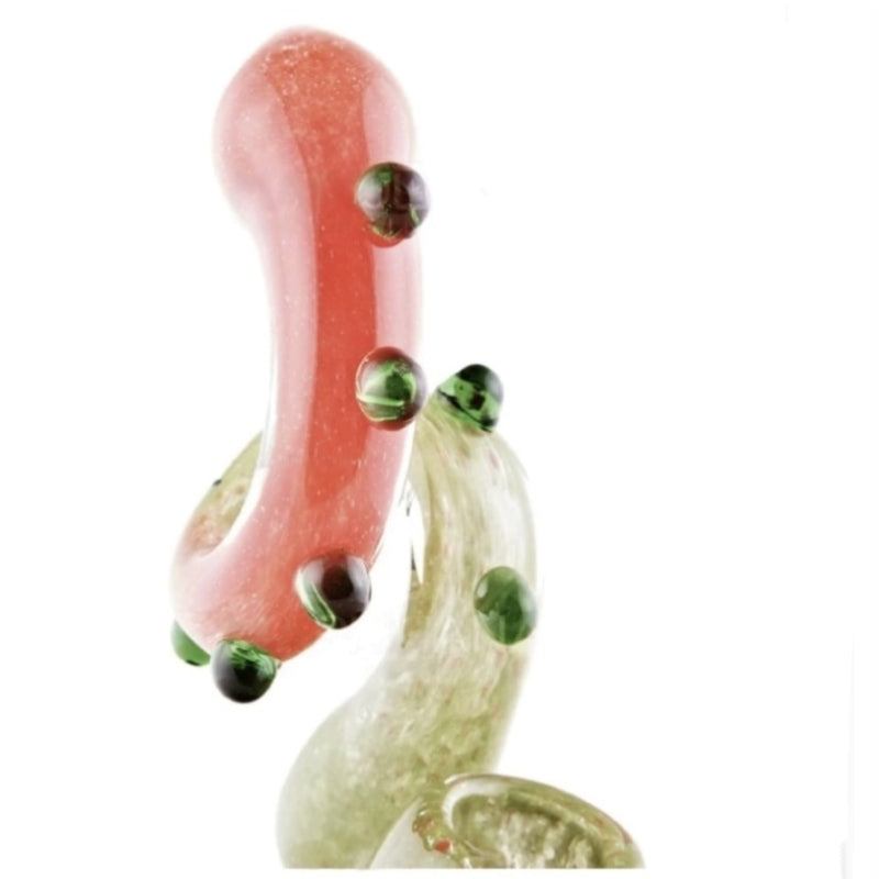 6.5" Assorted Color Frit Twist Neck Sherlock Bubbler with 12 Marbles