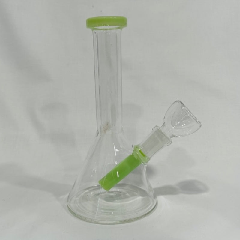 Straight Neck Color Lip Glass Beaker Water Pipe w/ Ice Catcher | 5.5 in Tall - 14mm Bowl - Slime Green Color