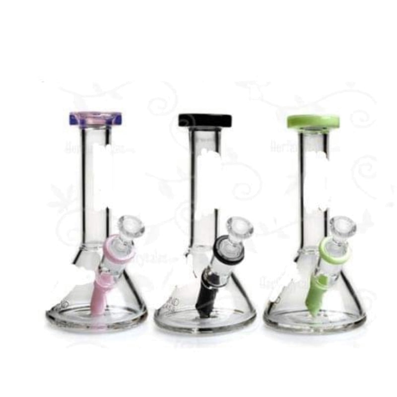 Mini Beaker Traveler Clear Base Water Pipe with Color Downstem and Matching Color Lip 5.5"