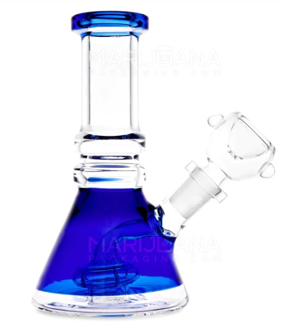Double Ring Mini Beaker Water Pipe with Blue Color Trim Base and Neck 14MM ClearBowl