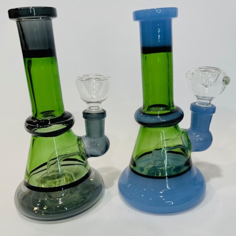 6" Straight Neck Beaker Water Pipe with Color Tube Glass and Disc Showerhead Perc