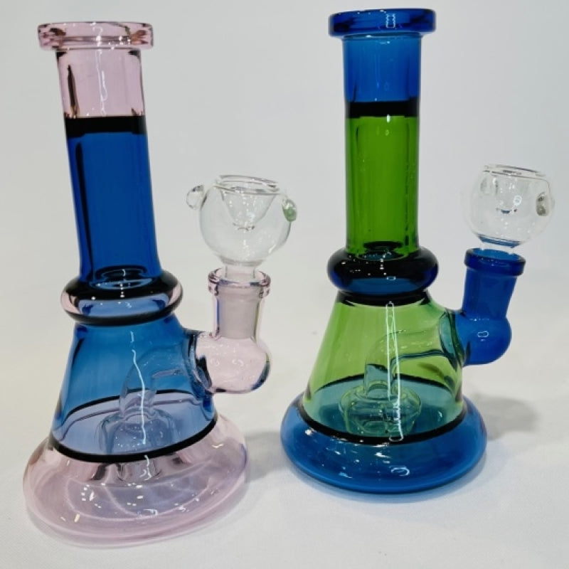 6" Straight Neck Beaker Water Pipe with Color Tube Glass and Disc Showerhead Perc