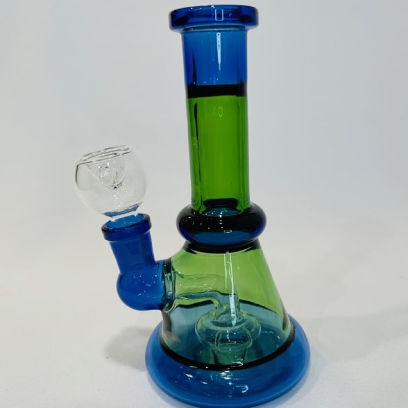 6" Straight Neck Beaker Water Pipe with Color Tube Glass and Disc Showerhead Perc