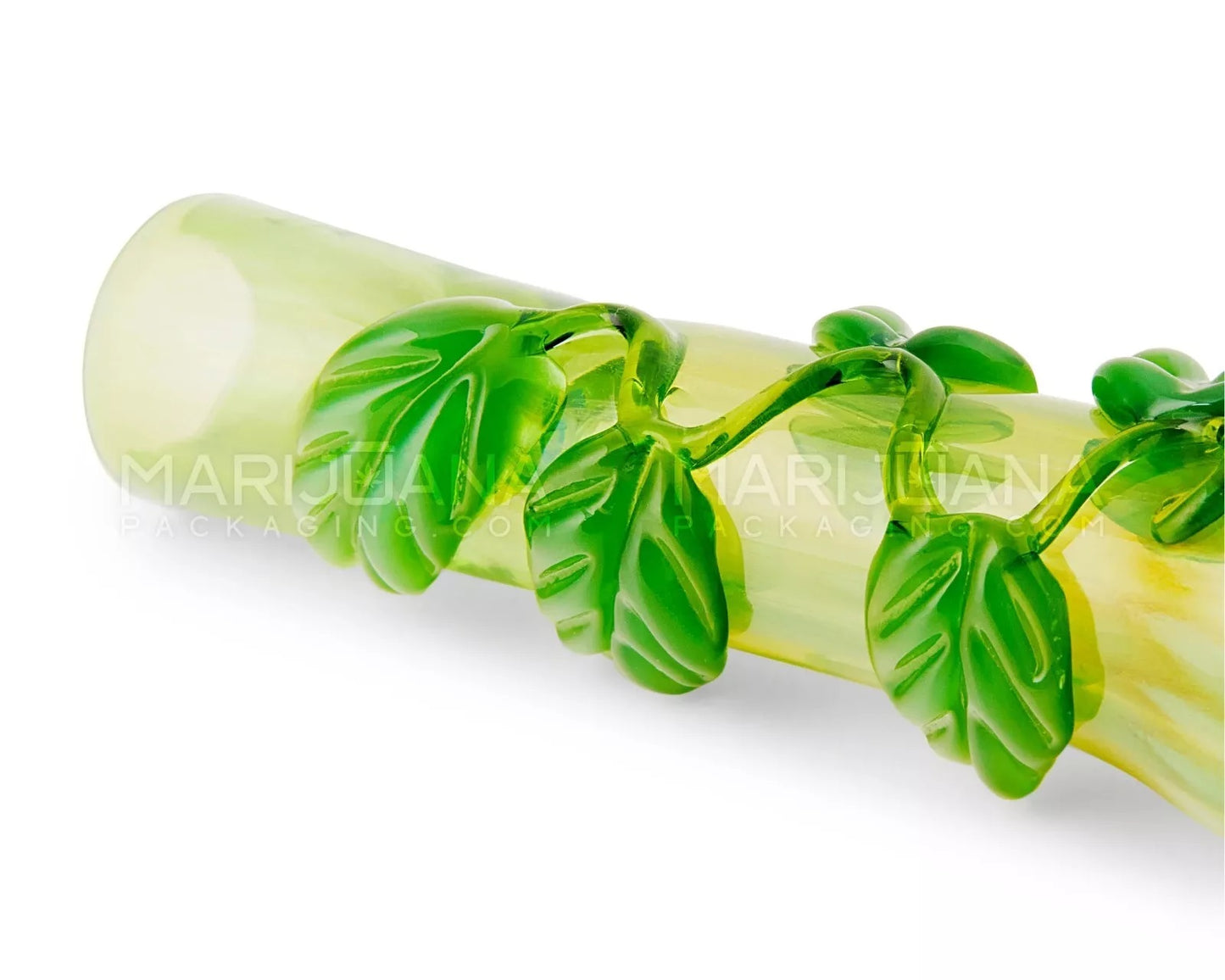 Hand Blown Green Glass Leaf Design Chillum Glass Hand Pipe 3.5 in Long