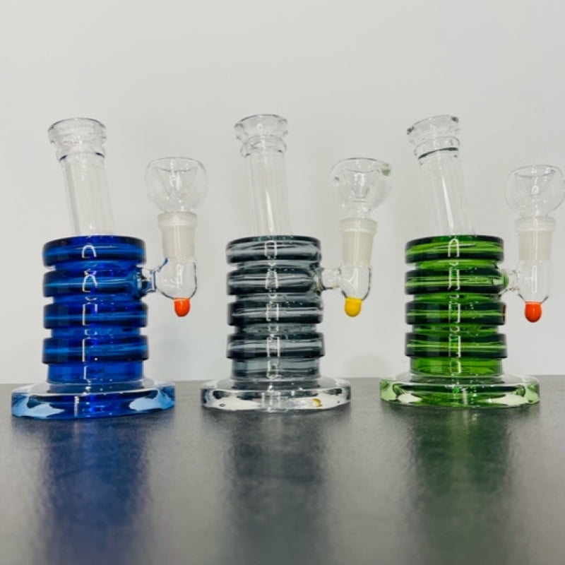 6" Rain Barrel Water Pipe with 4 Rings Thick Glass 5MM with Showerhead Assorted Colors