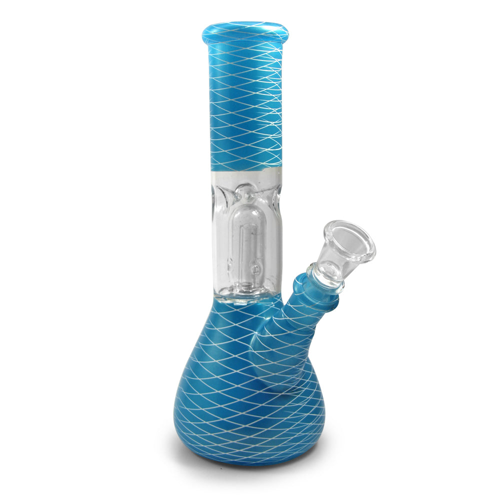 Straight Neck Dome Perc Glass Beaker Water Pipe w/ Ice Catcher | 8in Tall – 14mm Bowl –Web Designs Assorted