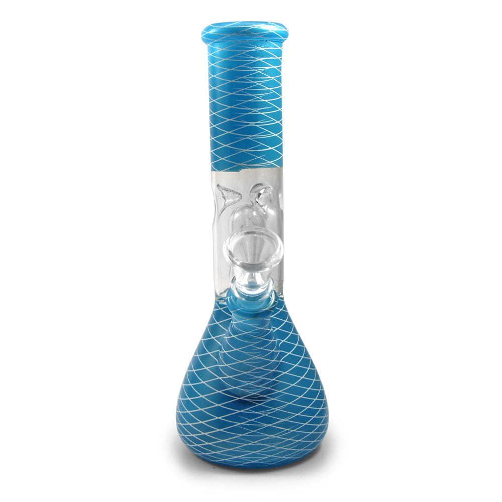 Straight Neck Dome Perc Glass Beaker Water Pipe w/ Ice Catcher | 8in Tall – 14mm Bowl –Web Designs Assorted