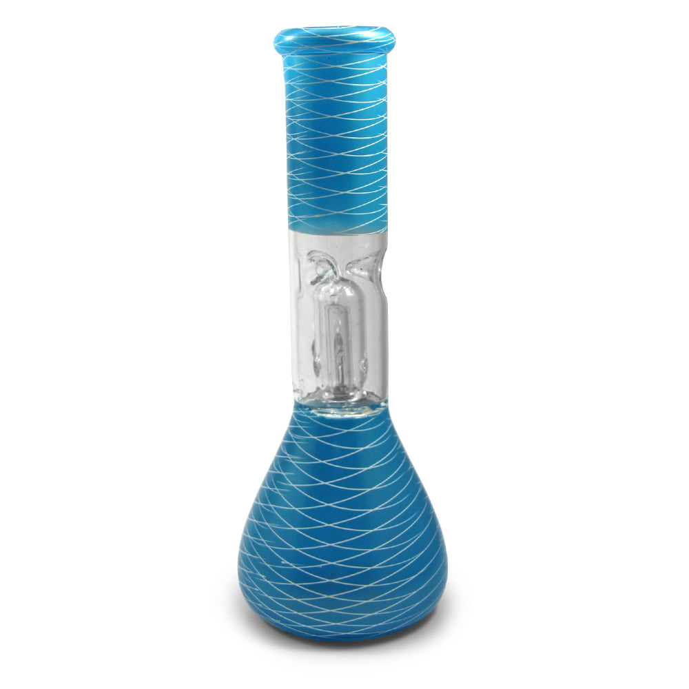 Straight Neck Dome Perc Glass Beaker Water Pipe w/ Ice Catcher | 8in Tall – 14mm Bowl –Web Designs Assorted