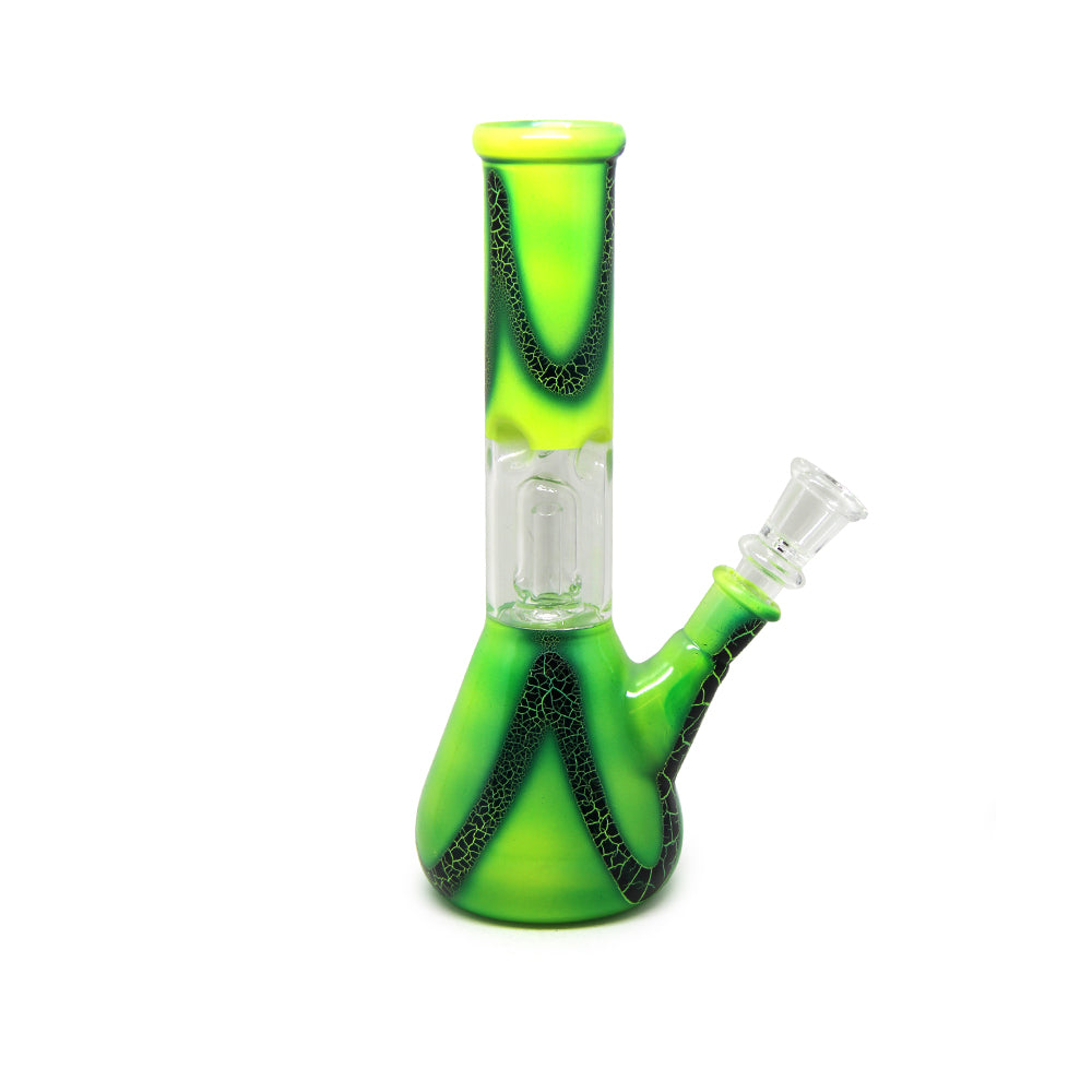 8" Straight Neck Dome Perc Glass Beaker Water Pipe with Ice Catcher in Modern Art Designs and Assorted Colors