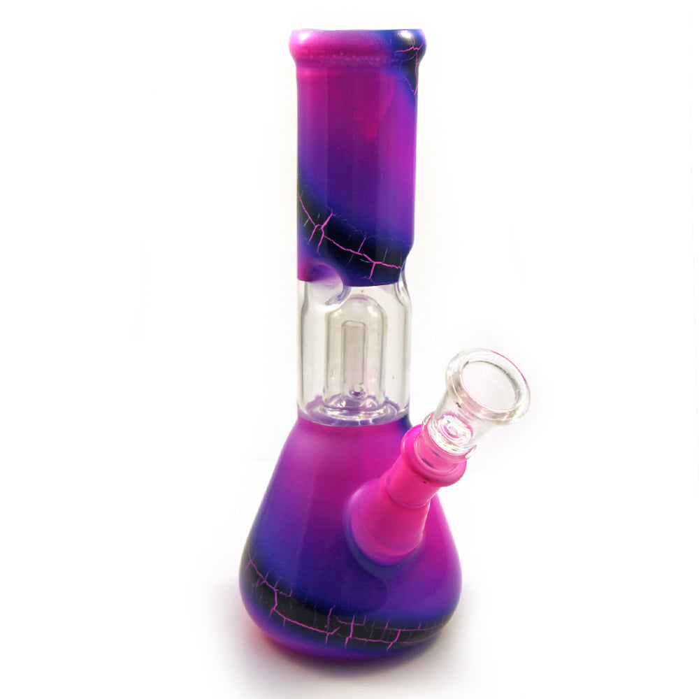 8" Straight Neck Dome Perc Glass Beaker Water Pipe with Ice Catcher in Modern Art Designs and Assorted Colors
