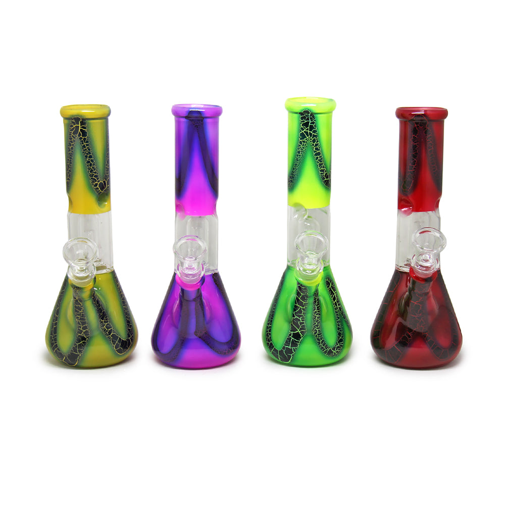 8" Straight Neck Dome Perc Glass Beaker Water Pipe with Ice Catcher in Modern Art Designs and Assorted Colors