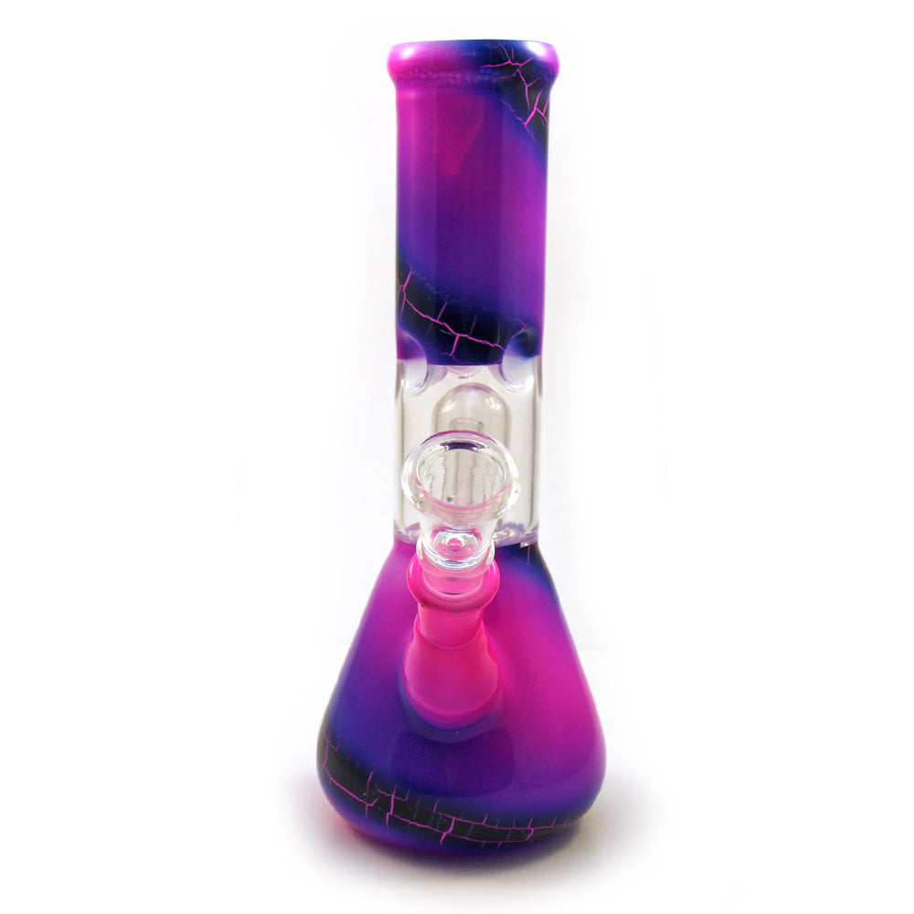 8" Straight Neck Dome Perc Glass Beaker Water Pipe with Ice Catcher in Modern Art Designs and Assorted Colors