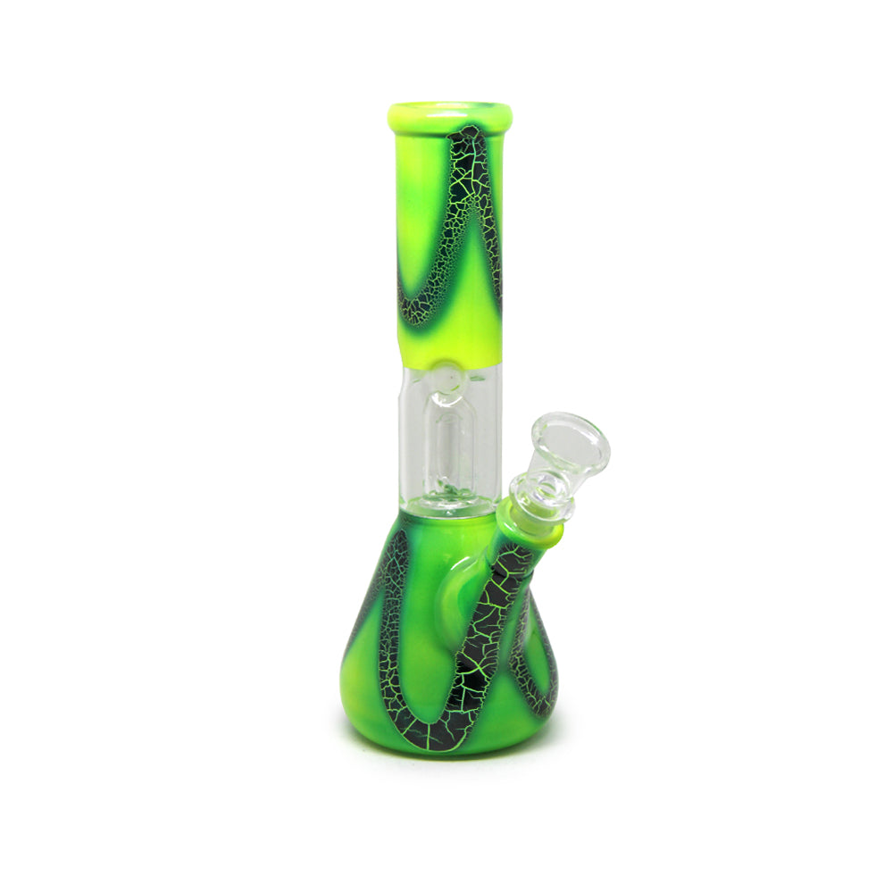 8" Straight Neck Dome Perc Glass Beaker Water Pipe with Ice Catcher in Modern Art Designs and Assorted Colors