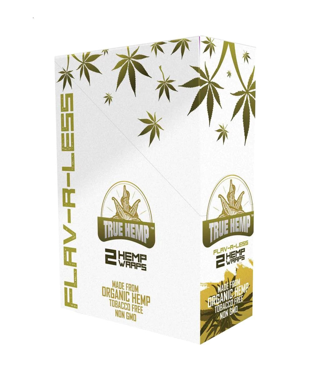 FULL BOX True Hemp All Natural Non GMO 2 Count Per Pouch Pack of 25 (Flav-R-Less) Hemp Wraps