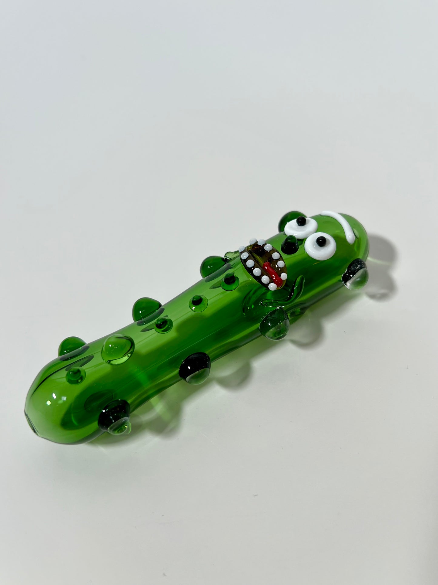 Green Rickle Pickle Steamroller Hand Pipe with Multi Knockers