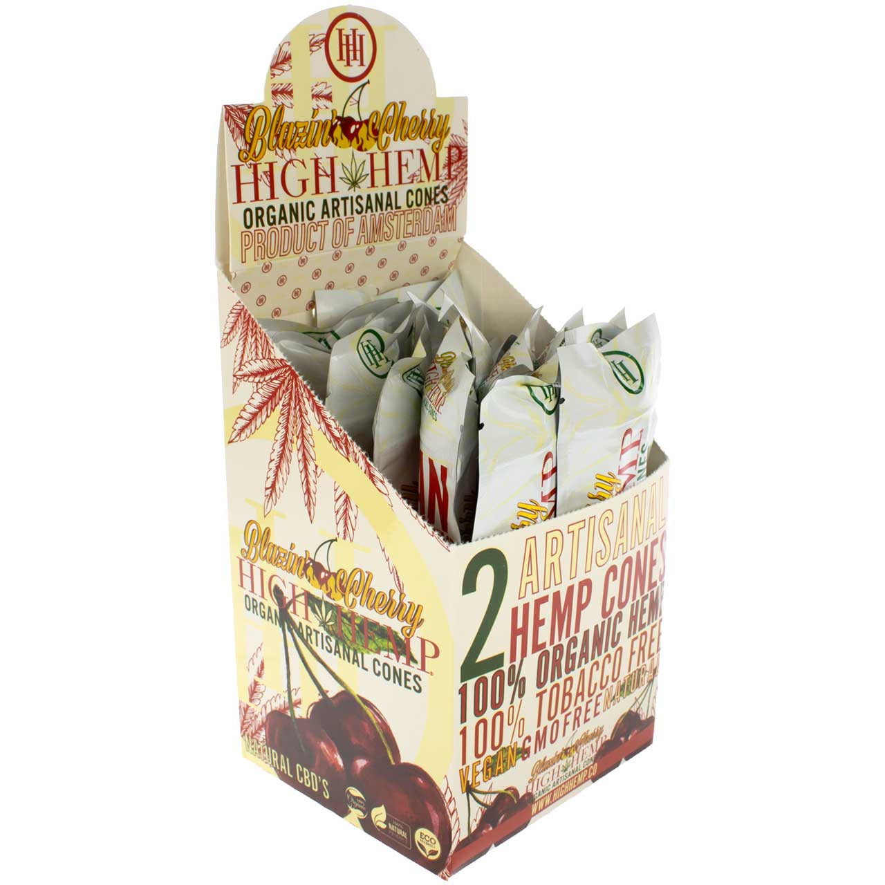 High Hemp Organic Wraps Blazin' Cherry 25 Count Per Display - 25 Packs of 2 (50 Total)