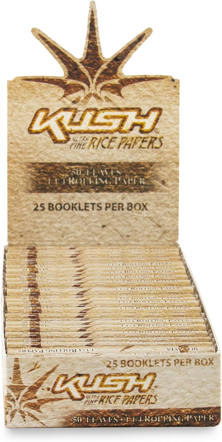 Full Box 25 Packs KUSH Ultra Fine Rice Paper 1 1/4 Cigarette Rolling Papers Wholesale ✅