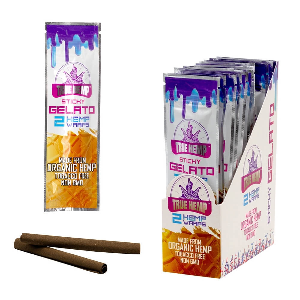 TRUE HEMP Natural Organic Herbal Wrap Sticky Gelato Full Box 25 Pouch/2 per Pack