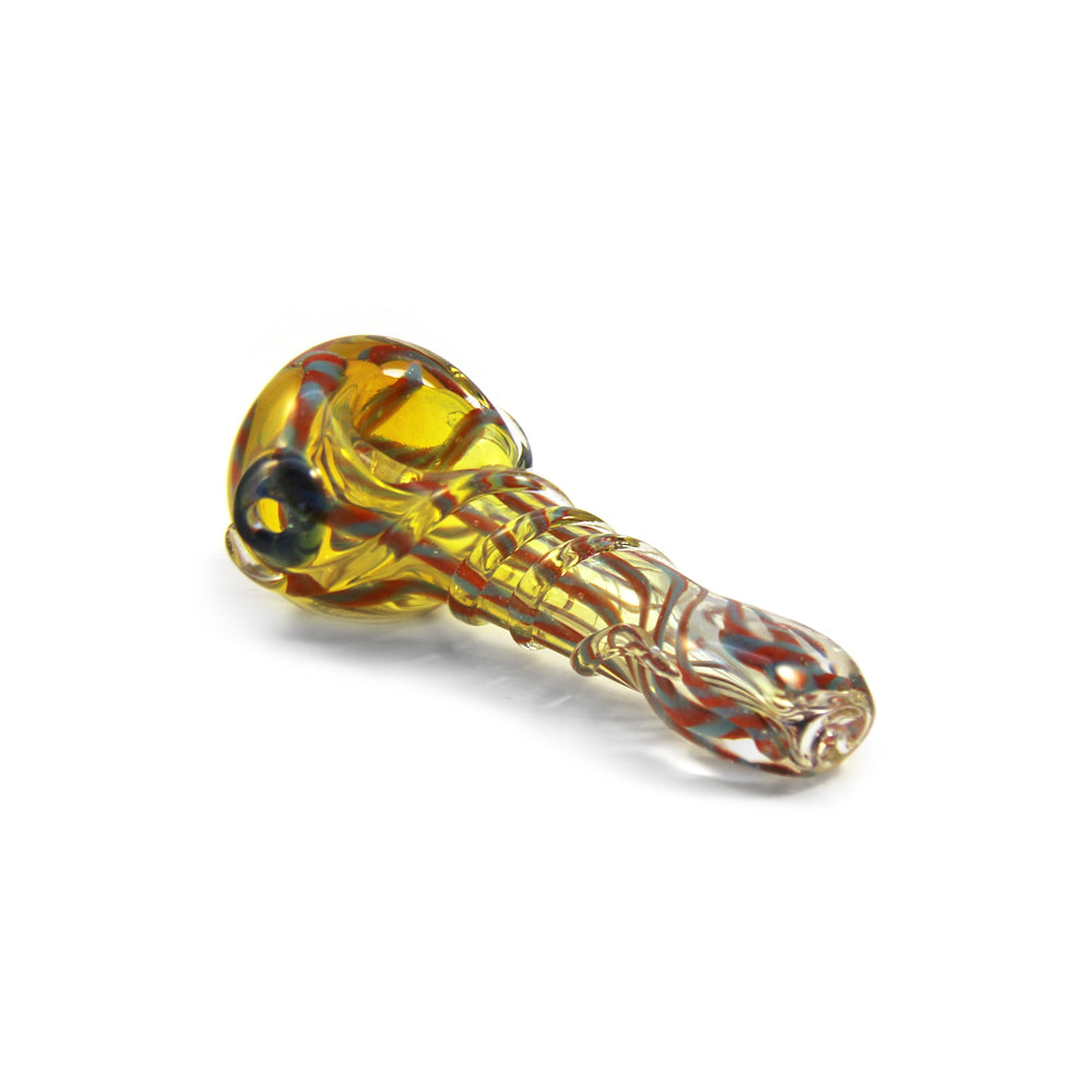 Gold Fumed Flat Mouth Glass Hand Pipe with Ribbons