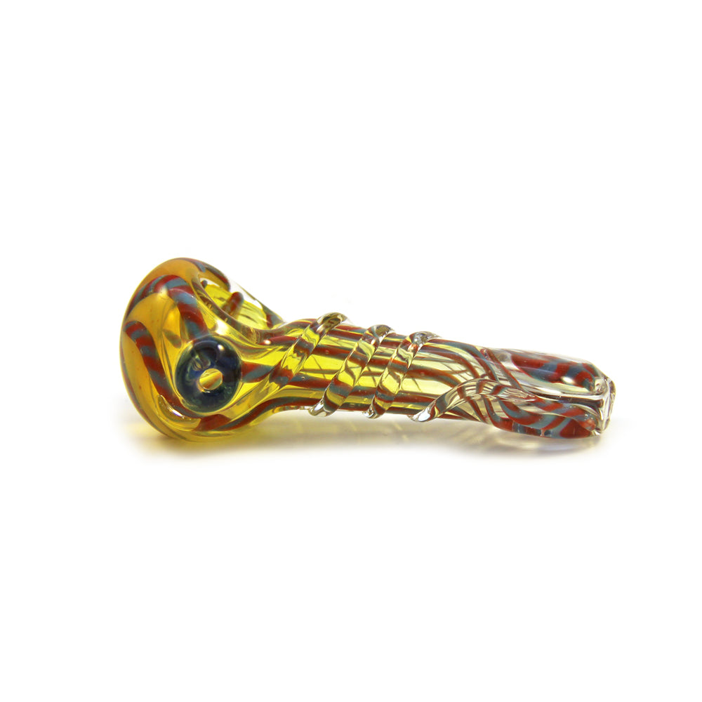 Gold Fumed Flat Mouth Glass Hand Pipe with Ribbons