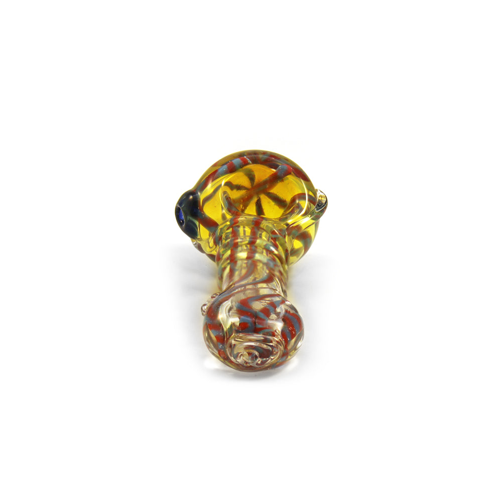 Gold Fumed Flat Mouth Glass Hand Pipe with Ribbons