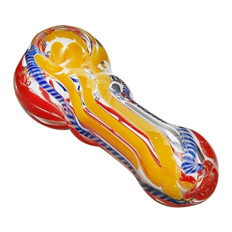 3.5" Spiral Swirl Spoon Glass Hand Pipe with Ribbons Assorted Colors