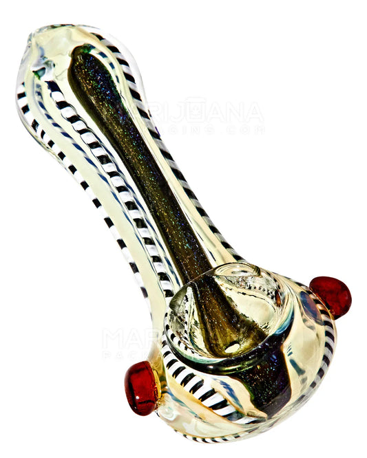 Dichro & Gold Fumed Spoon Hand Pipe w/ Ribboning & Knocker | 3.5in Long - Glass - Assorted