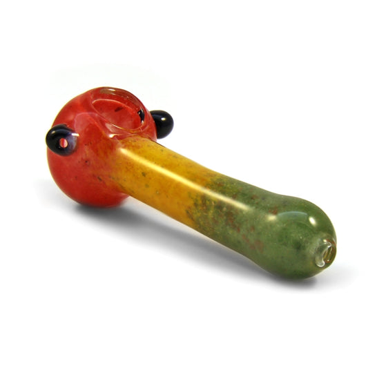 Frit Spoon Hand Pipe w/ Knocker | 4.5in Long - Glass - Rasta