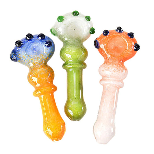 Wholesale Price Frit Ringed Bulged Spoon Hand Pipe w/ Multi Knockers | 4.5in Long - Glass - Assorted