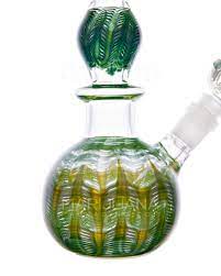 10" Double Raked Double Bottom Bubbler Swirl Green Glass Water Pipe