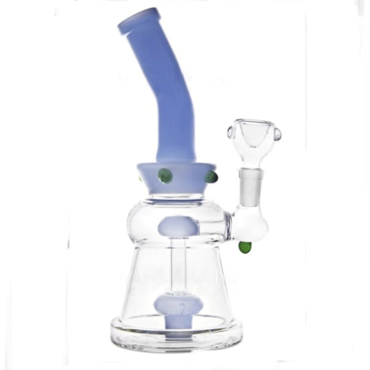 8" Assorted Color Tube Curved Neck Water Pipe with UFO Showerhead Perc and 5 Marble Crown